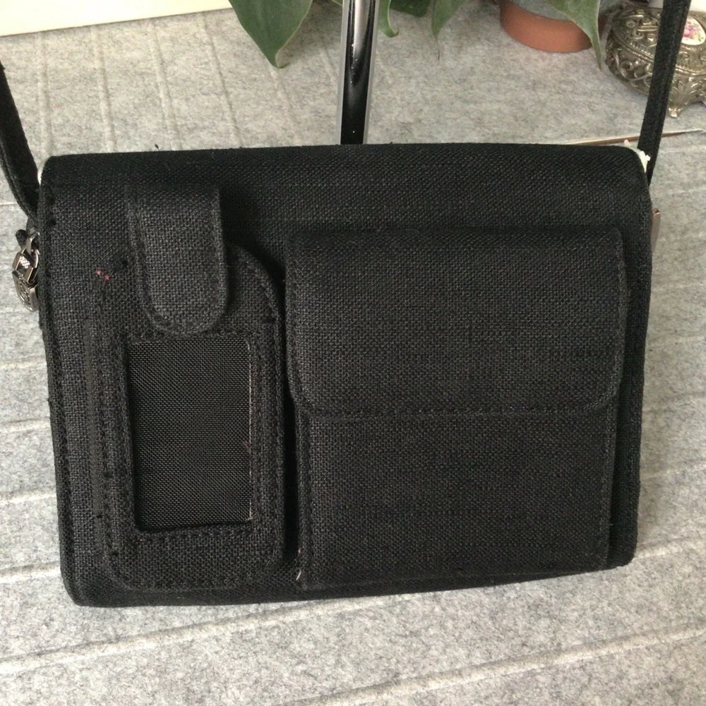 Vintage Canvas Black /White Trim Crossbody Bag with White Trim
